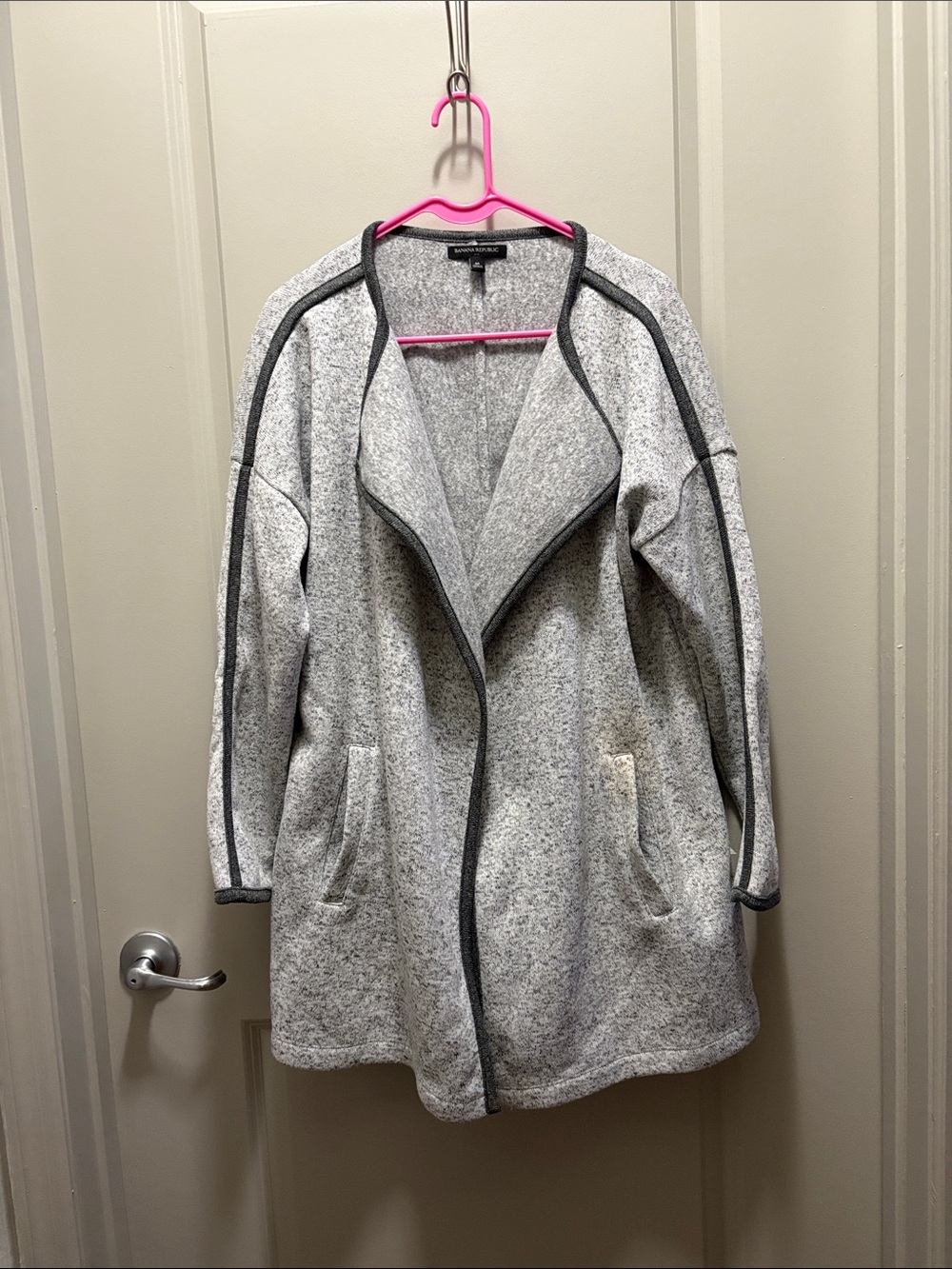 Banana Republic Gray Open-Front Cardigan with Dark Trim